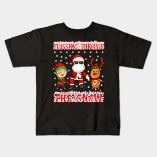 Flossing Through The Snow Santa Reindeer Elf Kids T-Shirt